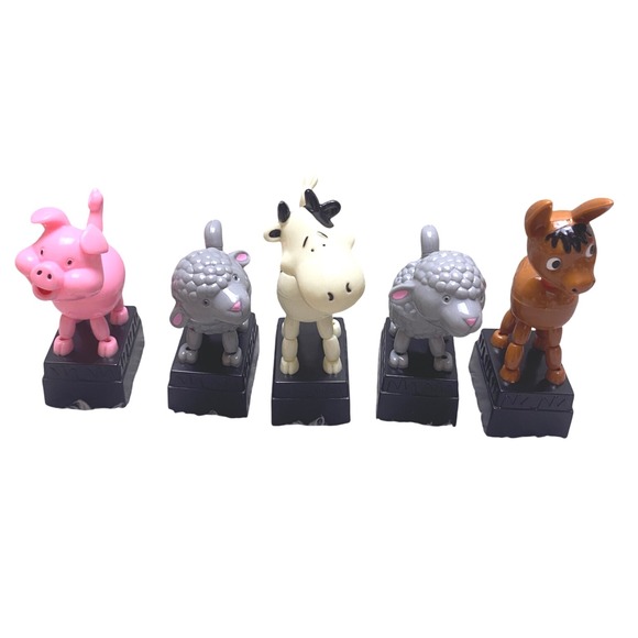 Vintage Push Button Puppets Farm Animal Cow Pig Sheep Donkey Collectible Toy (5) - Picture 1 of 3